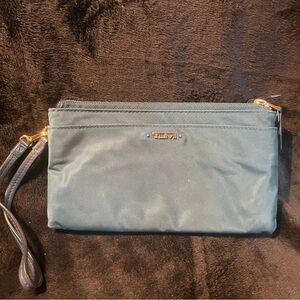 Tumi Teal Nylon Wristlet with Gold Hardware